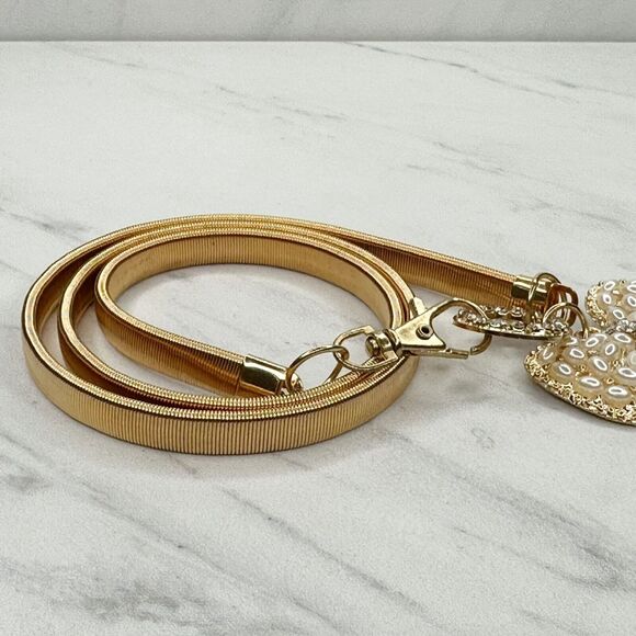 Sophia Collection Faux Pearl Rhinestone Bow Stretch Cinch Belt Size XS Small S - Picture 9 of 9